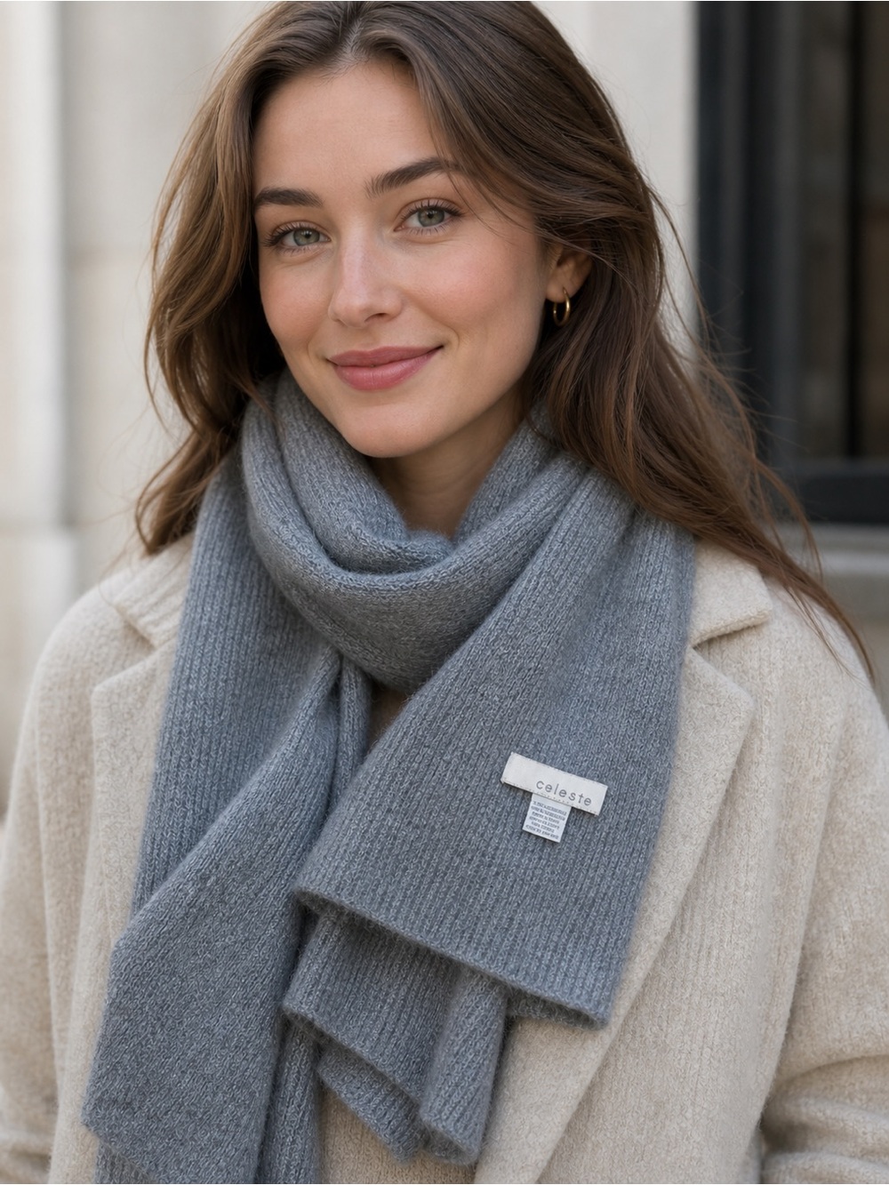 Celeste Gray Ribbed Knit Scarf - Soft Winter Wrap